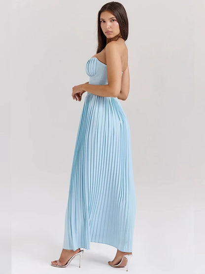 Pleated Waist Wrap A-line Maxi Vacation Dress