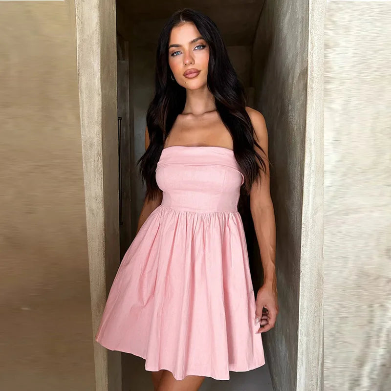 Pleated Waist Wrap A-line Vacation Dress