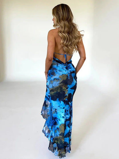 Lace Patchwork Halter Vacation Dress