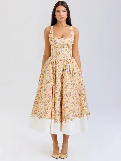 Print Waist Wrap A-line Vacation Dress