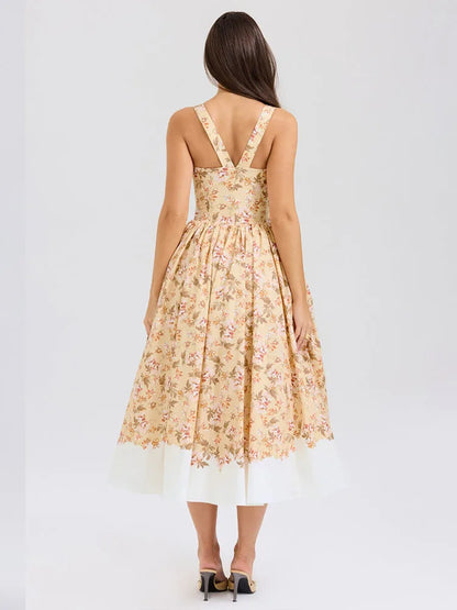 Print Waist Wrap A-line Vacation Dress
