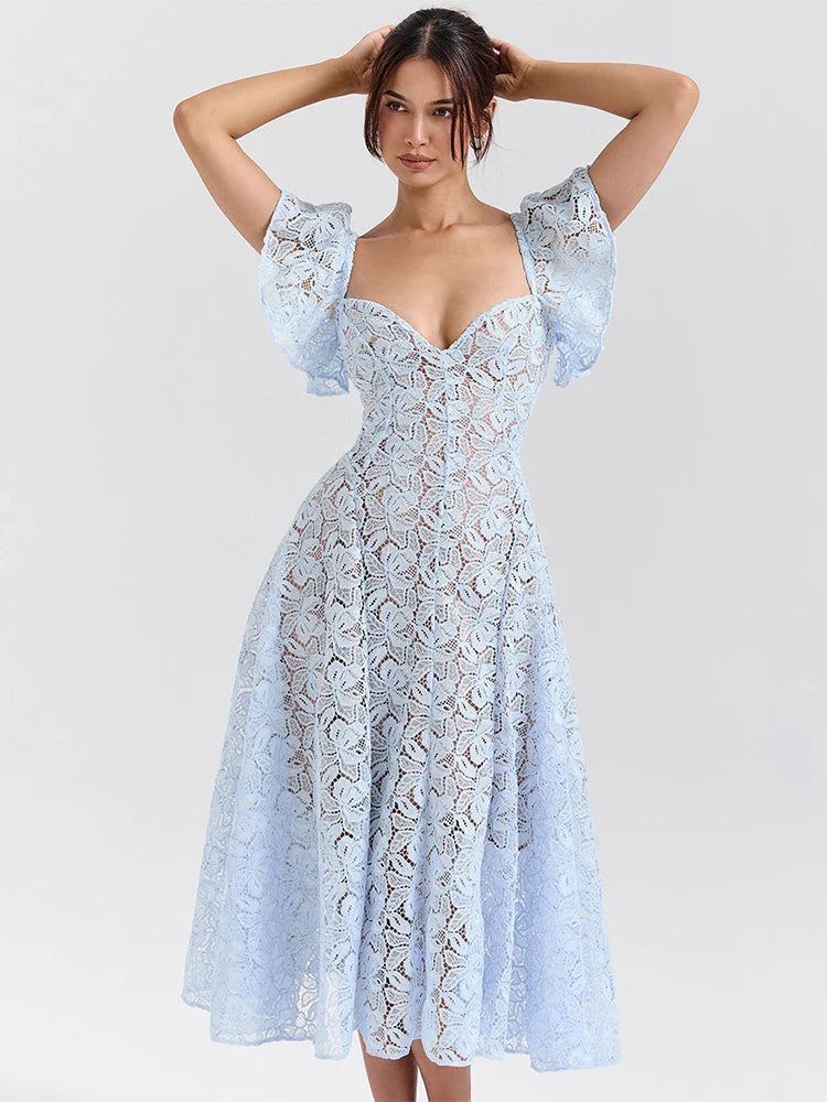 Waist Wrap Lace Vacation Dress