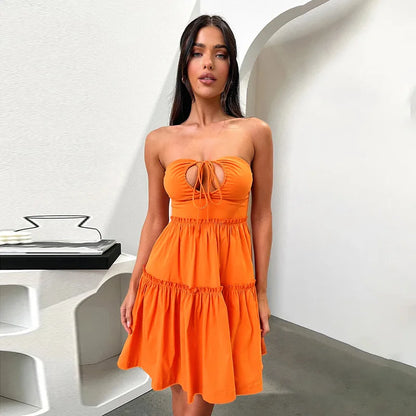 Waist Wrap A-line Pleated Vacation Dress