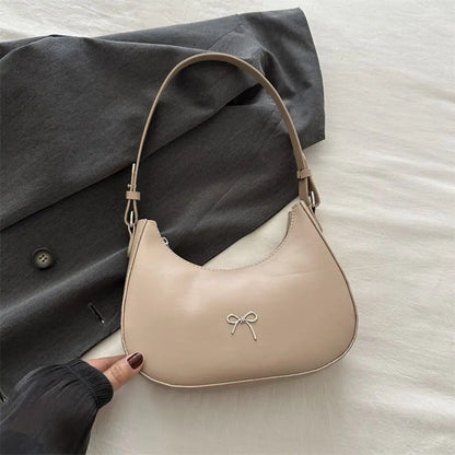 Bowknot Solid PU Leather Shoulder Bag