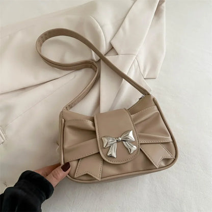 Retro Bow PU Leather Business Shoulder Handbag