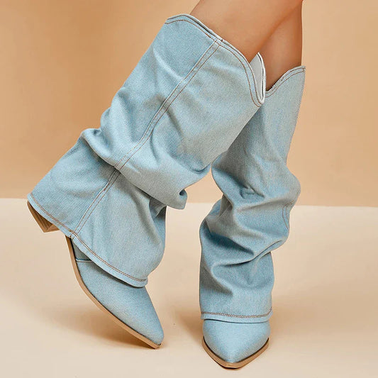 Trendy Denim Knee-High Boots for Women – Stylish and Comfortable Footwear