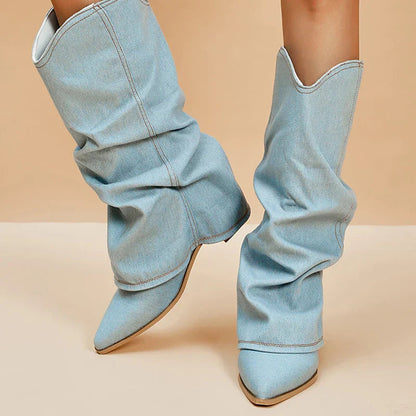 Trendy Denim Knee-High Boots for Women – Stylish and Comfortable Footwear