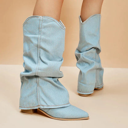 Trendy Denim Knee-High Boots for Women – Stylish and Comfortable Footwear