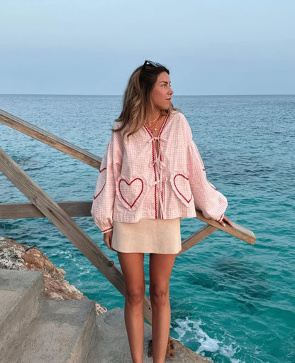 Trendy Summer Top with Heart Print – Lightweight and Stylish Women's Blouse