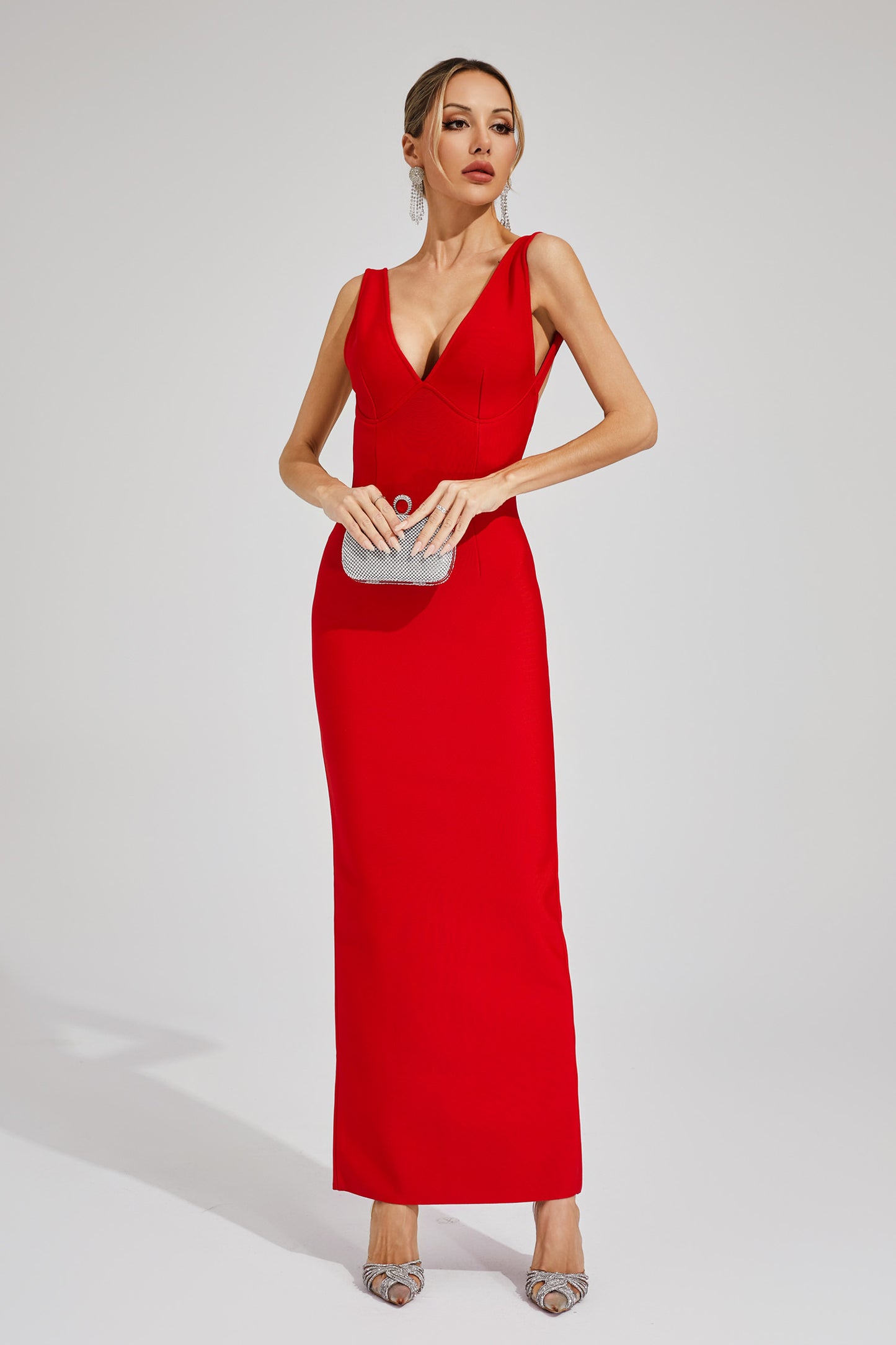 Tuttle Red Backless V-neck Bandage Dress