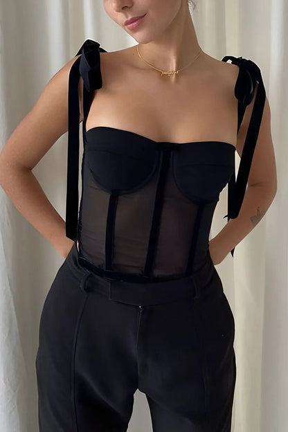 Twilly Black Tied Mesh Corset Crop Top