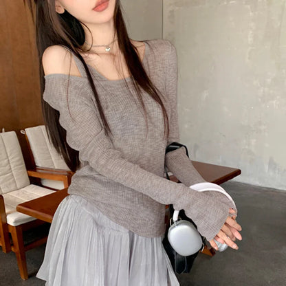 Autumn Simple Casual Vintage Long Sleeve Knit Top