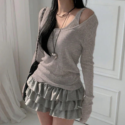 Autumn Simple Casual Vintage Long Sleeve Knit Top