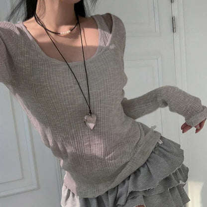 Autumn Simple Casual Vintage Long Sleeve Knit Top