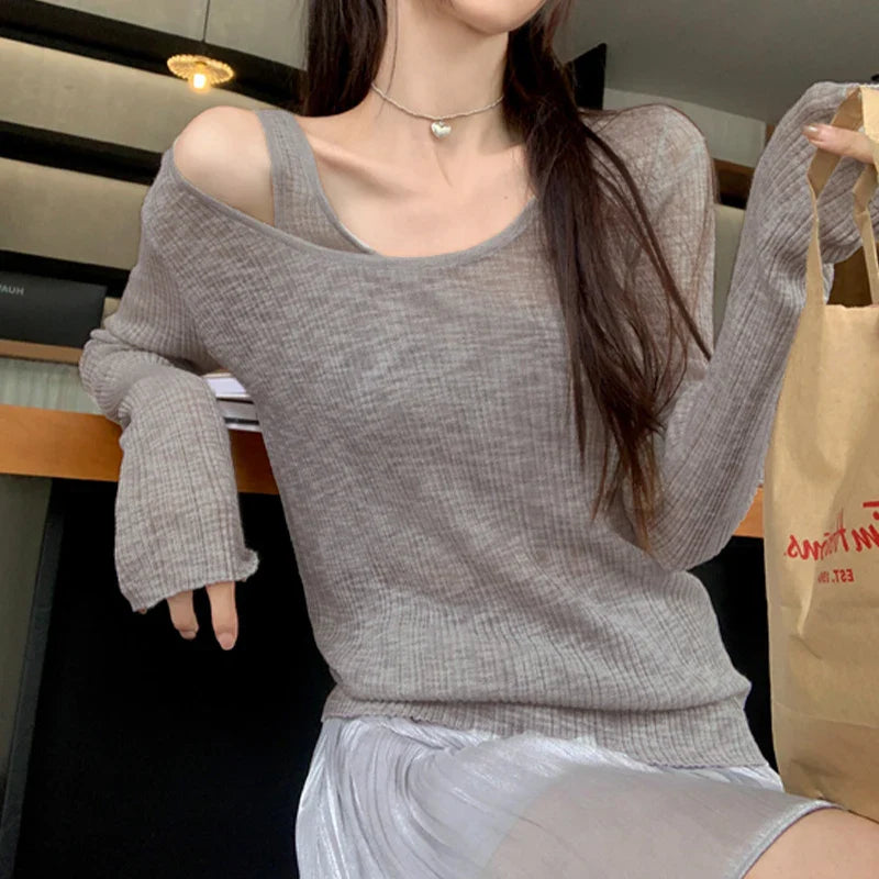 Autumn Simple Casual Vintage Long Sleeve Knit Top