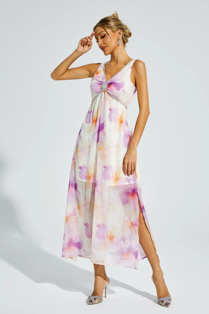 Tyler Purple Diamond V neck Midi Dress