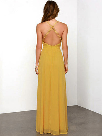Sexy Dress Plunge Backless Spaghetti Straps Prom Maxi Dresses