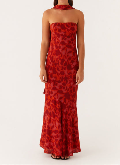 Amata Under The Pagoda Maxi Dress - Deep Red Floral