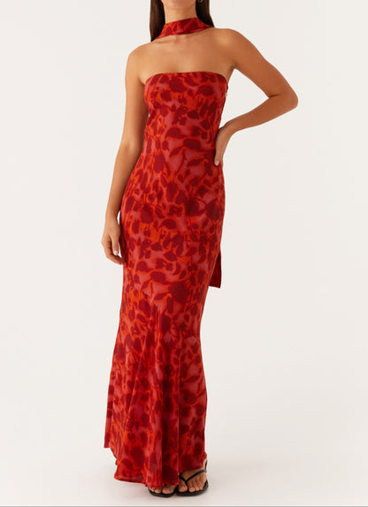 Amata Under The Pagoda Maxi Dress - Deep Red Floral