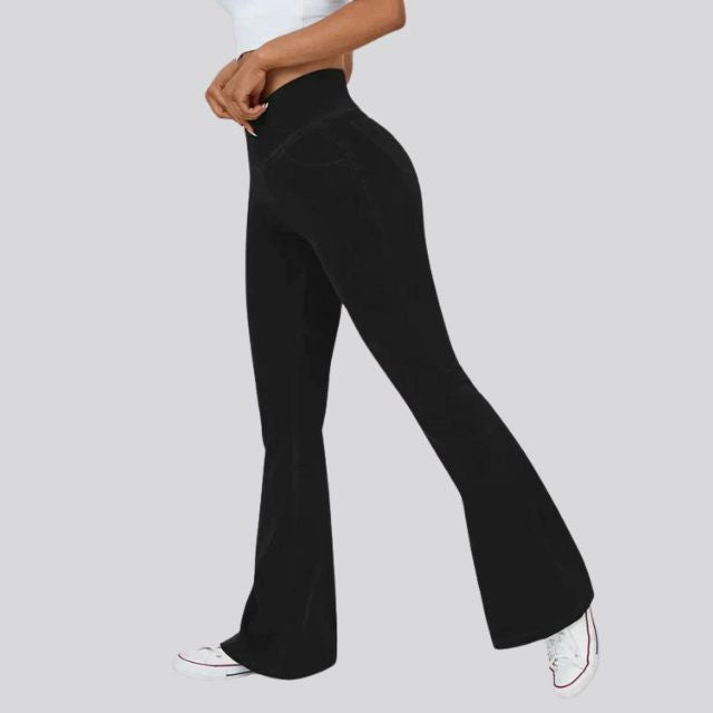 Women's High-Waist Flared Leggings Pants – Stretch Wide-Leg Yoga Trousers