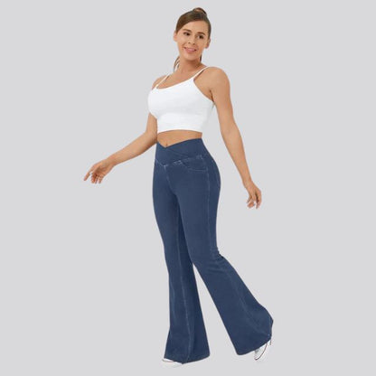 Women's High-Waist Flared Leggings Pants – Stretch Wide-Leg Yoga Trousers