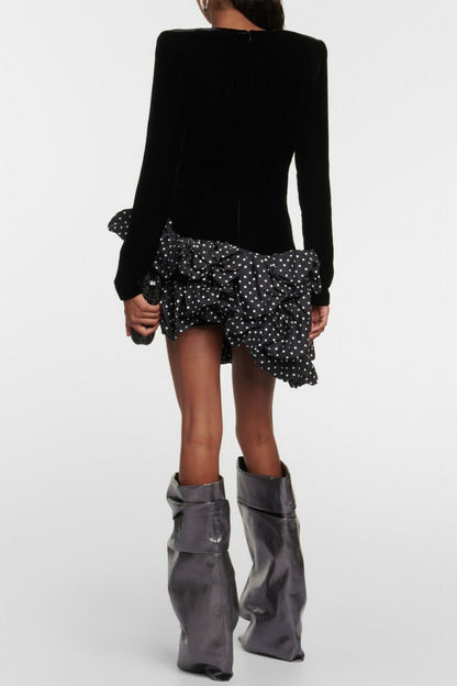 Ursula Velvet Ruffle Dot Mini Dress