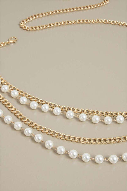 Faux Pearl Gold Metal Waist Chain