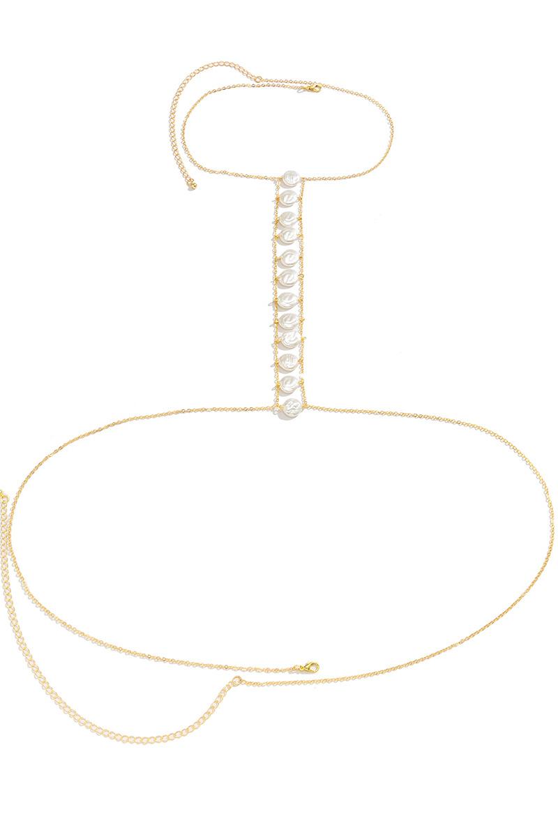 Faux Pearl Metal Chest Chain