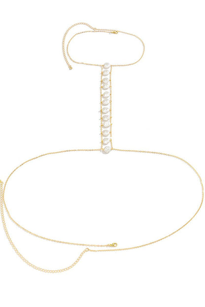 Faux Pearl Metal Chest Chain