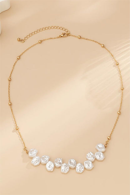 Faux Pearl Metal Chain Necklace