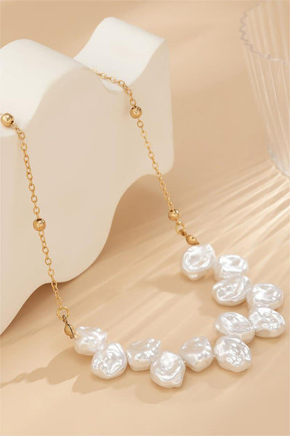 Faux Pearl Metal Chain Necklace