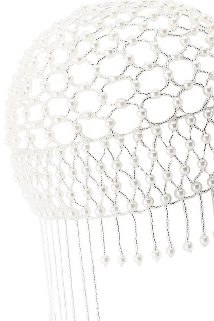Faux Pearl Braided Tassel Hat