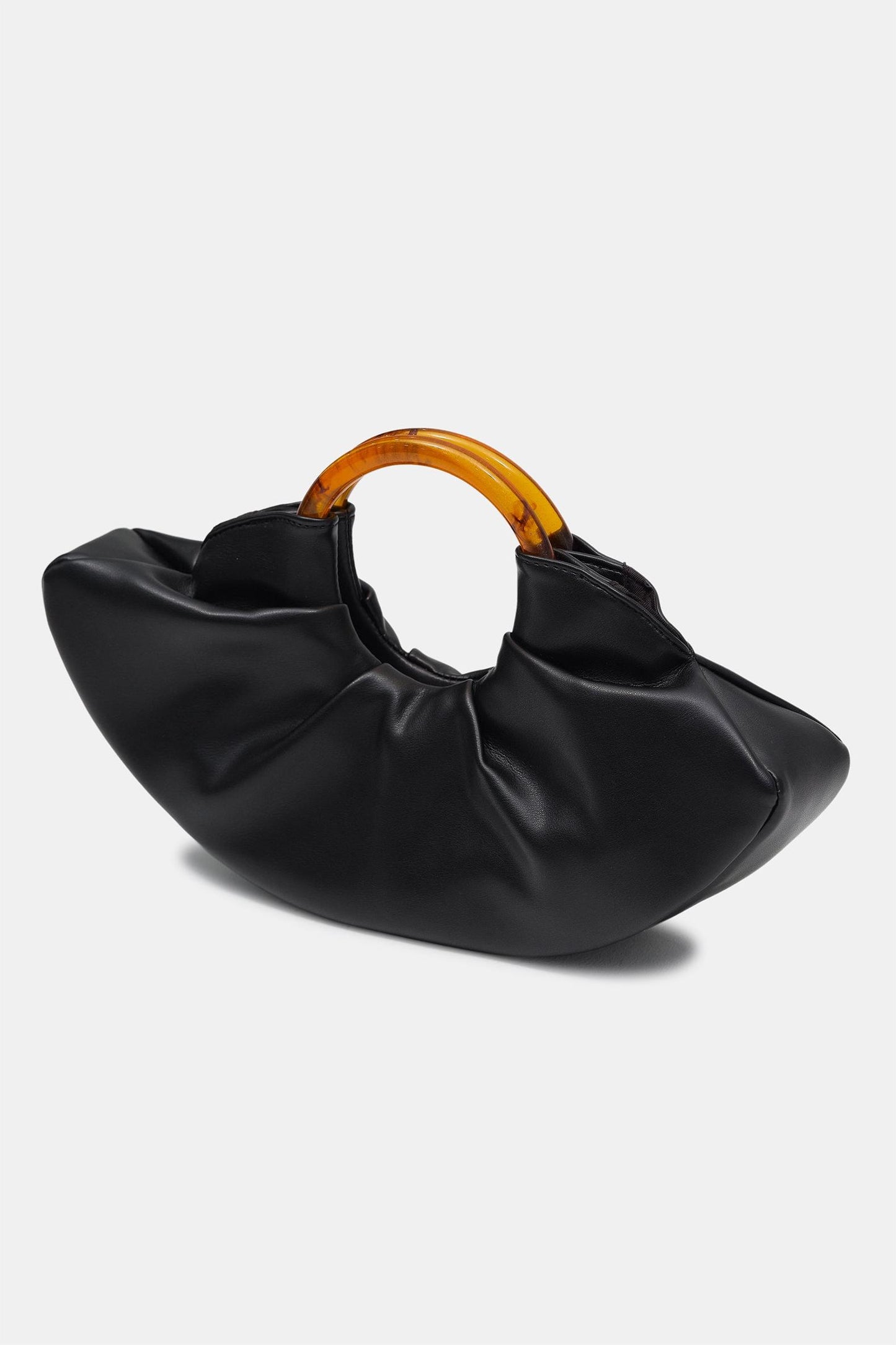 Pu Leather Acrylic Handle Ruched Bag