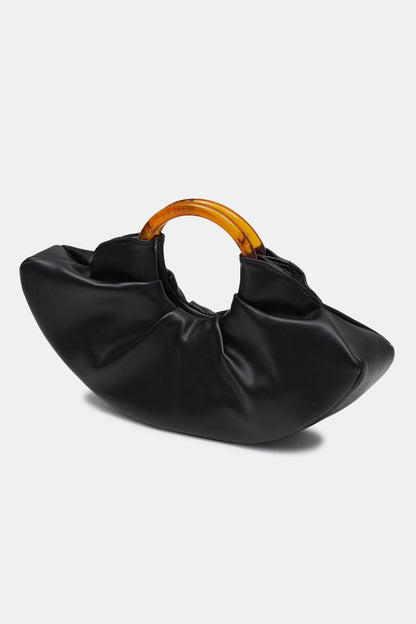 Pu Leather Acrylic Handle Ruched Bag