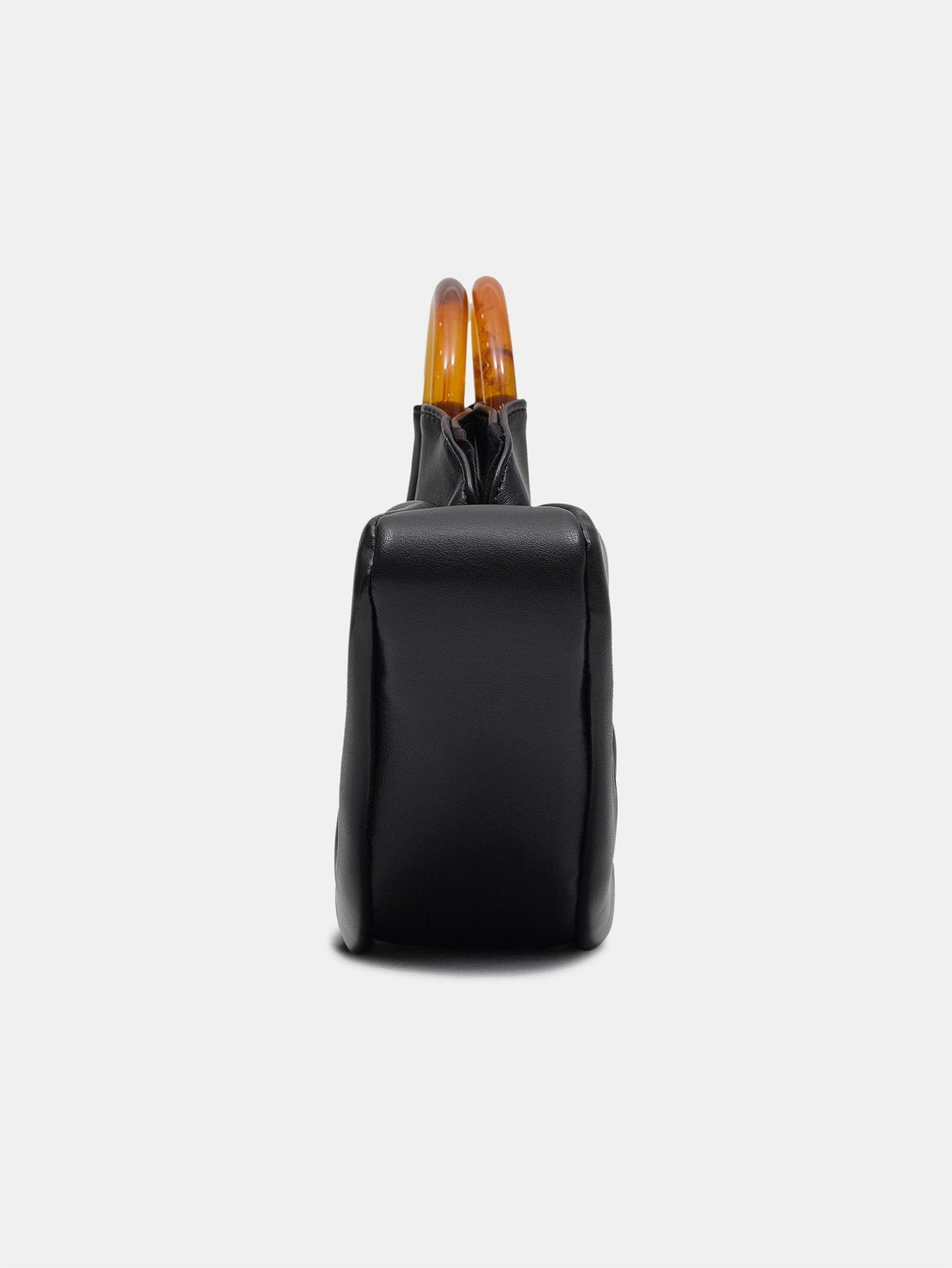 Pu Leather Acrylic Handle Ruched Bag