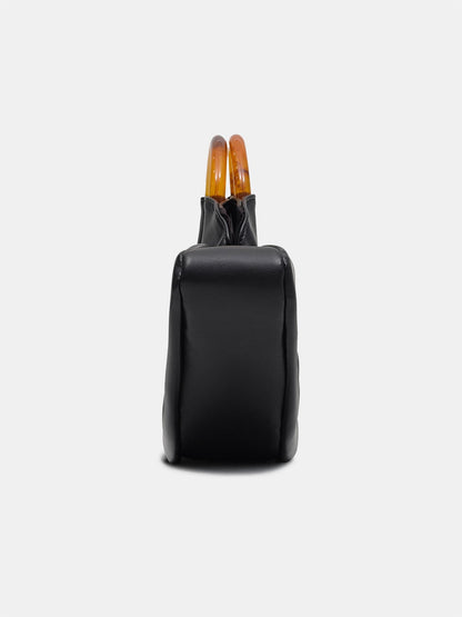 Pu Leather Acrylic Handle Ruched Bag