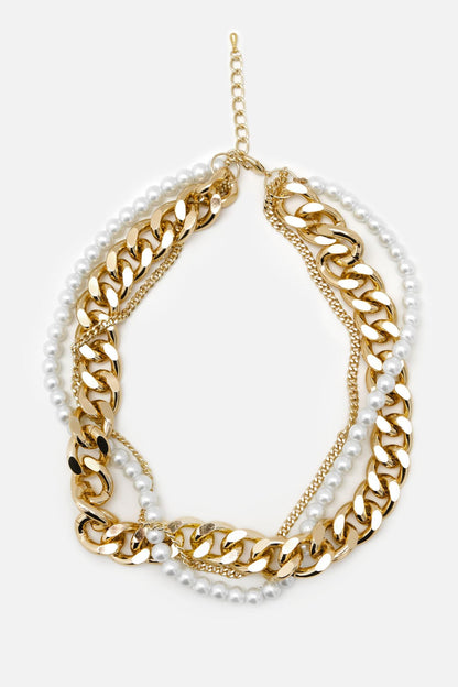 Faux Pearl Metal Chain Multi-Layered Necklace