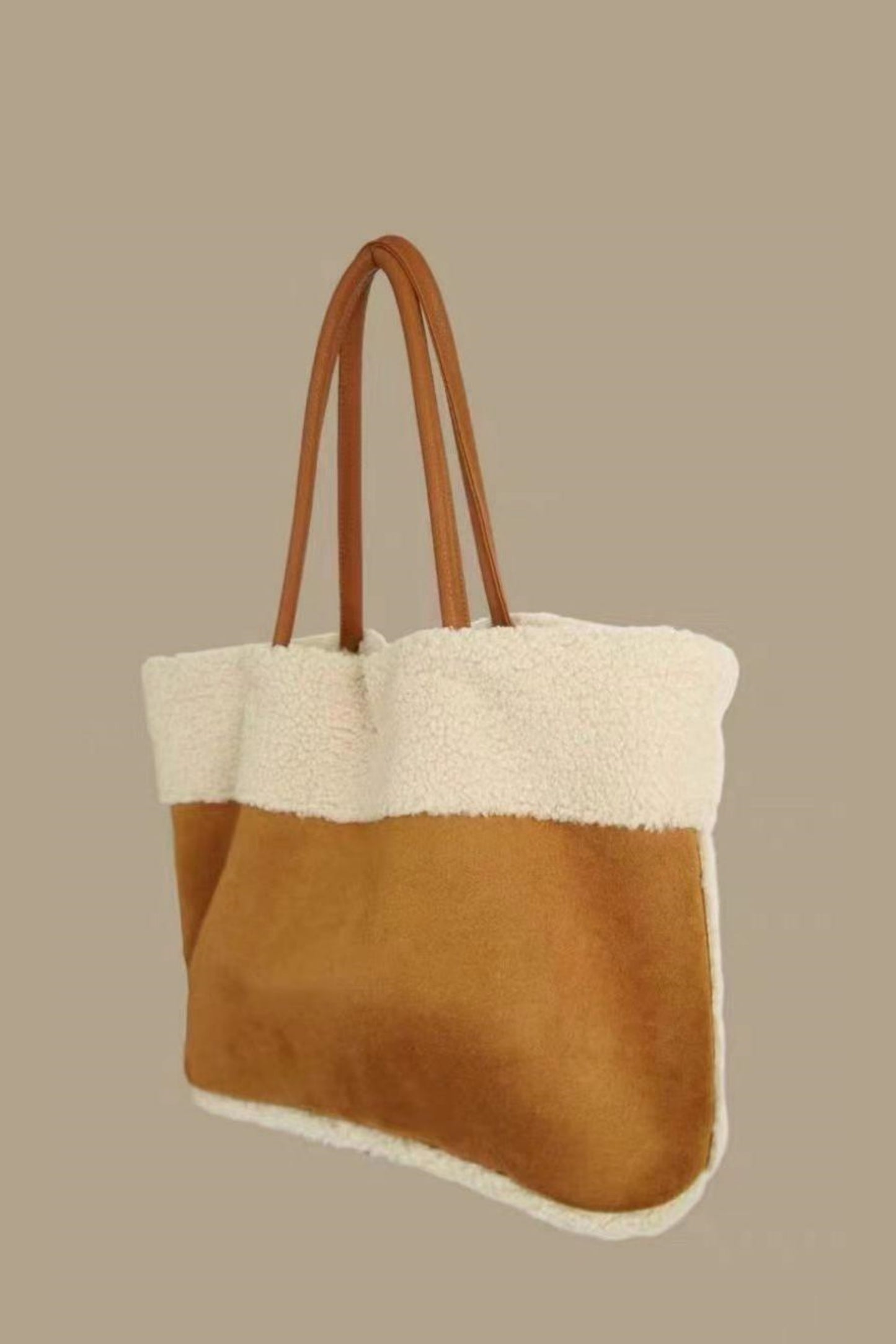 Faux Lamb Wool Suede Fabric Tote Bag