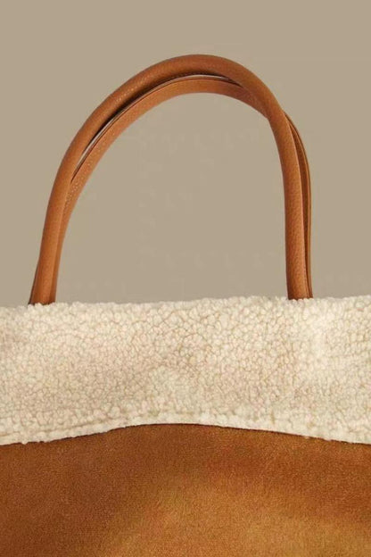 Faux Lamb Wool Suede Fabric Tote Bag