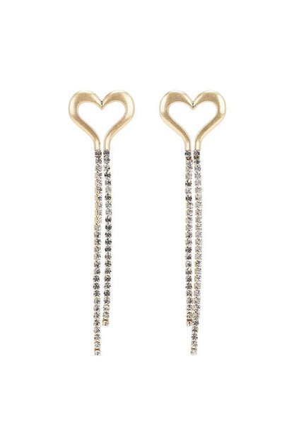 Heart Shape Rhinestone Tassel Drop Earrings