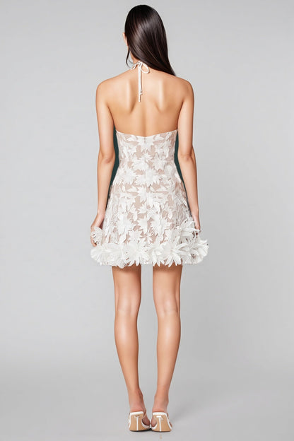 Thallp Mesh Embroidered 3D Flower Mini Dress