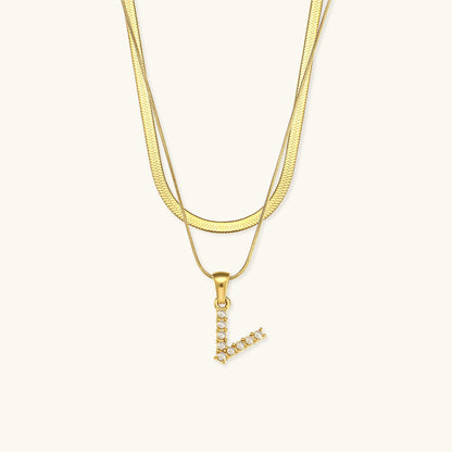 Opal Charm - Layered Gold Initial Necklace