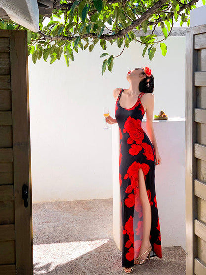 Vacation Floral Cross-Back Maxi Dress