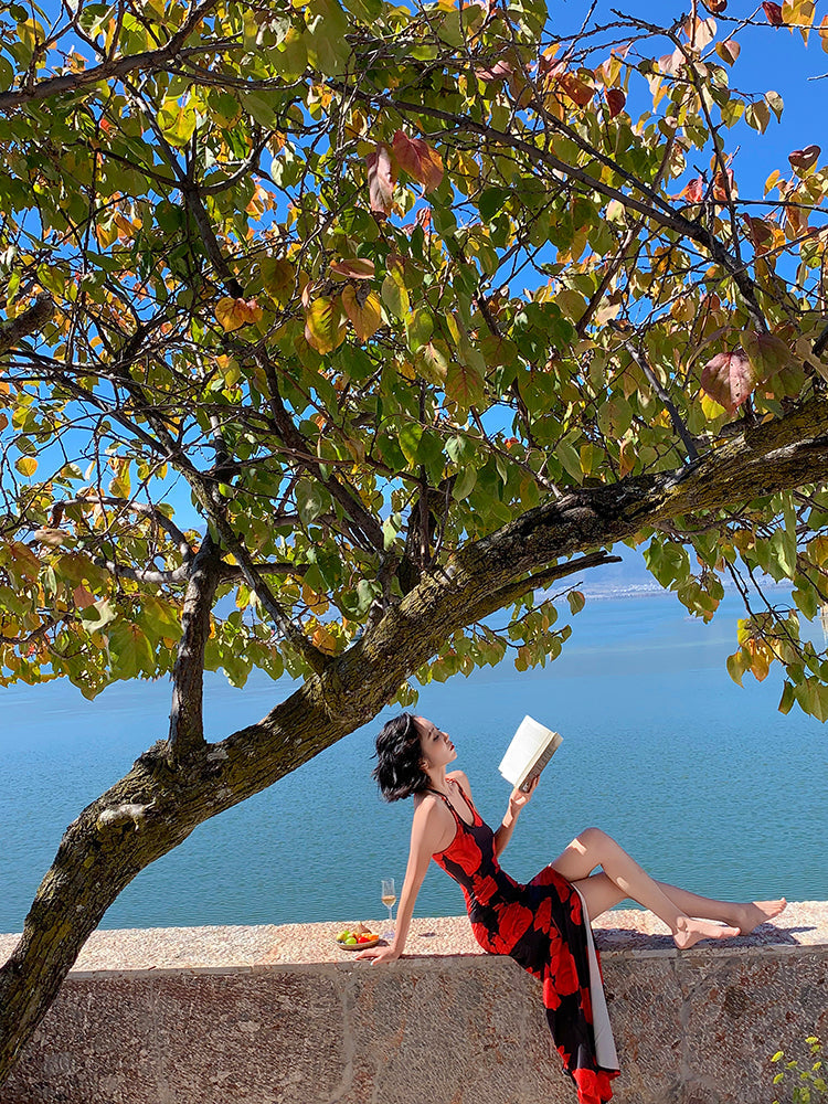 Vacation Floral Cross-Back Maxi Dress