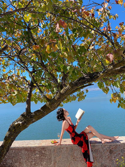 Vacation Floral Cross-Back Maxi Dress