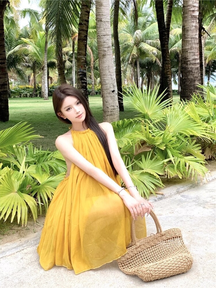 Vacation Set Red Halter Crop Top & High-Slit Skirt for Summer Chic