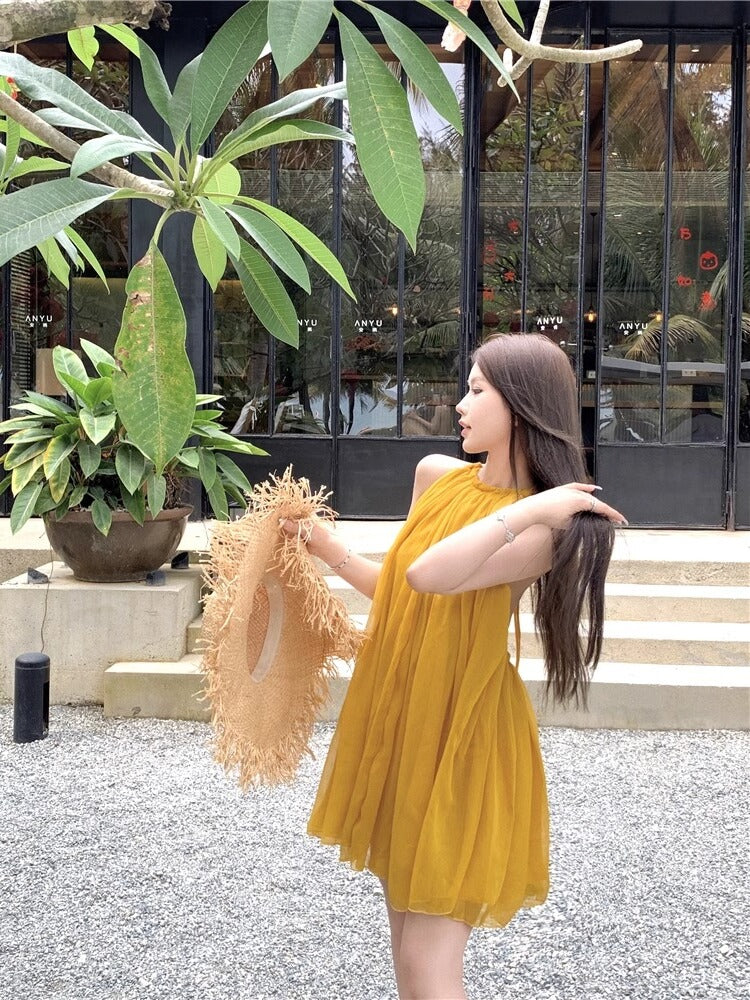 Vacation Set Red Halter Crop Top & High-Slit Skirt for Summer Chic