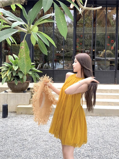 Vacation Set Red Halter Crop Top & High-Slit Skirt for Summer Chic