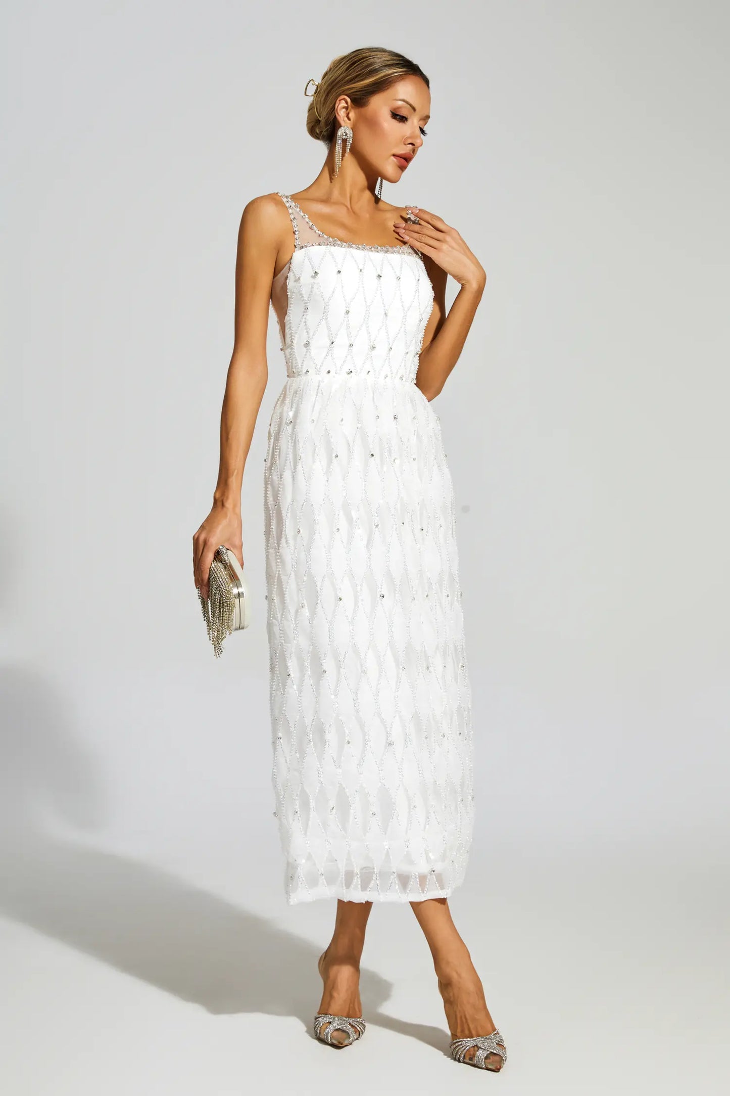 Veromca White Embellished Slip Dress