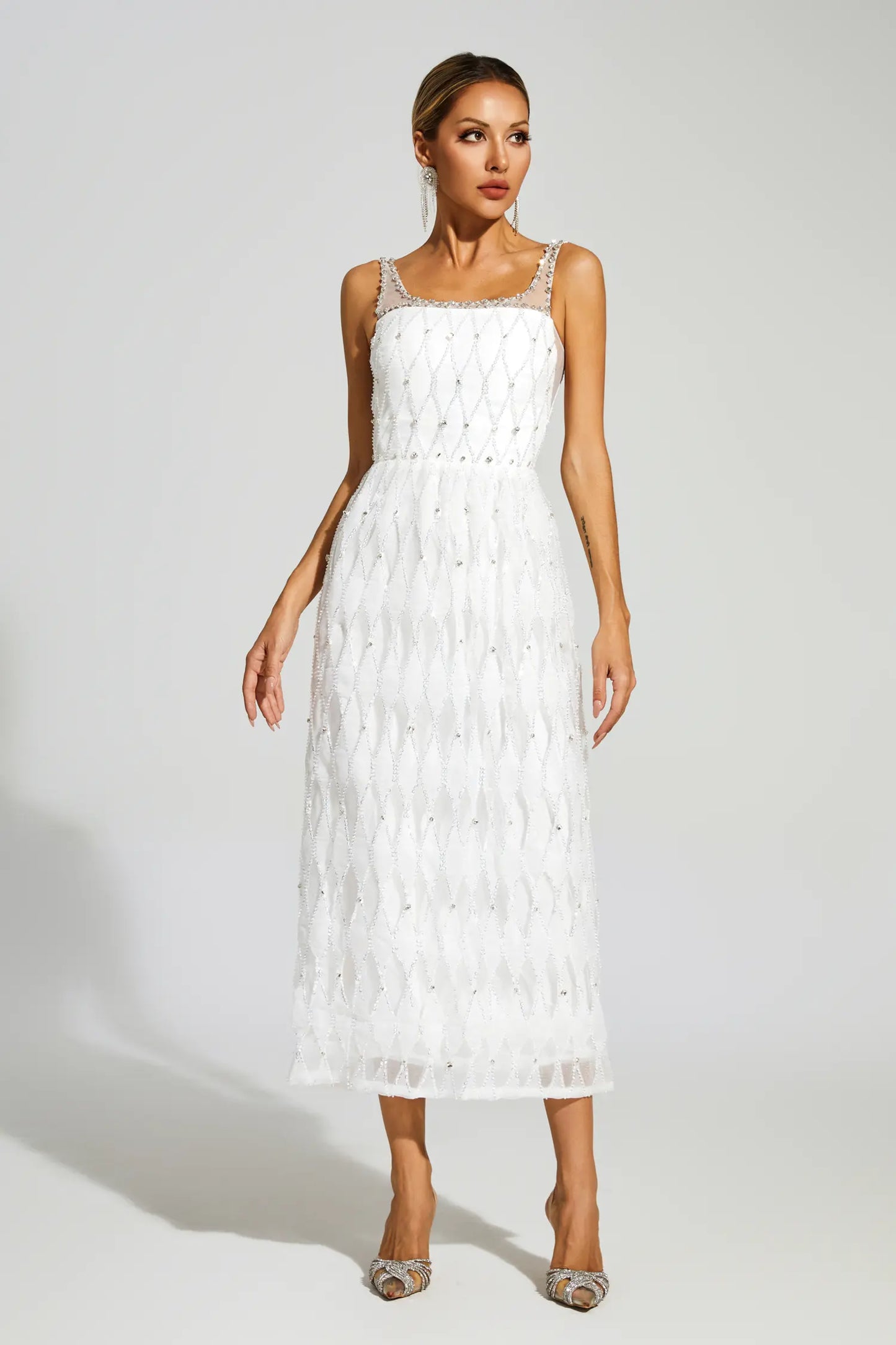 Veromca White Embellished Slip Dress
